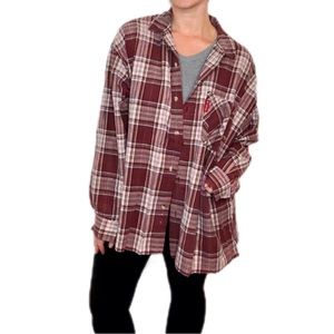 1995 COLUMBIA Maroon and White Vintage Plaid Longline Flannel Buttondown Mens XL